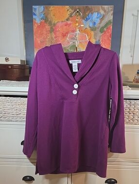 Roaman's Purple Shawl-Collar Button Pullover